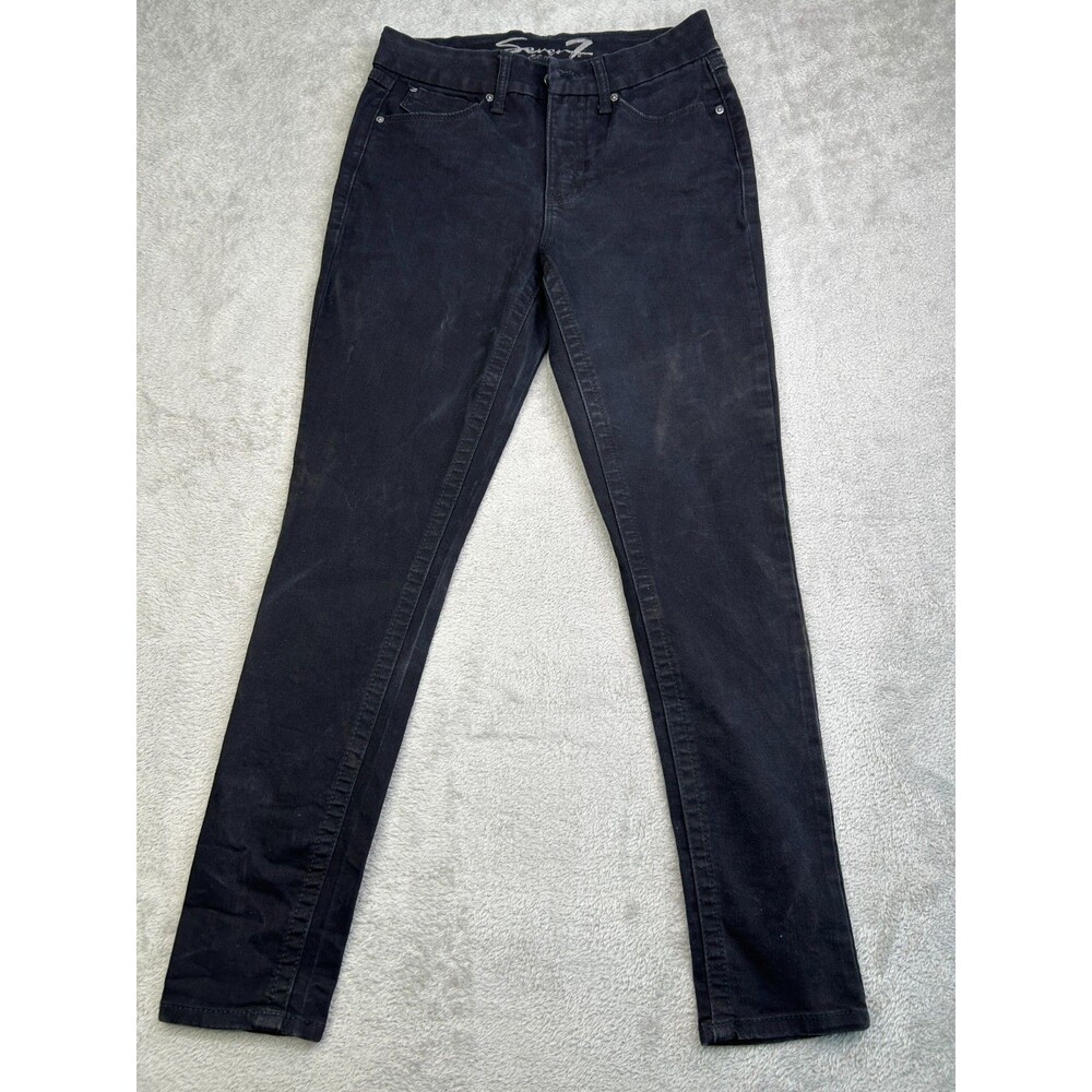Seven7 Tummyless Skinny Leg Jeans Womens 6 Black Denim Cotton Logo Regular Fit